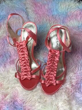 Bebe Barbie Pink Hot Pink Heels 5.5" High Jenny Style Open Toe Heels Size 7M